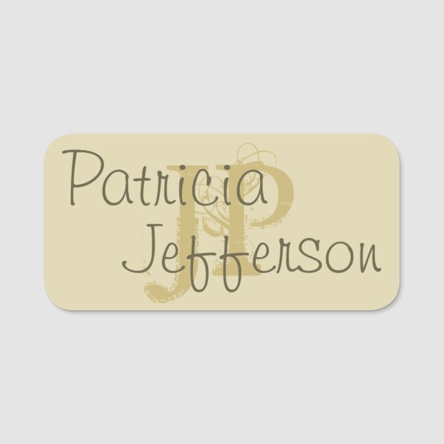 Elegantes Mit Monogramm Beige und Golden: Kalligra Namensschild (Vorderseite)