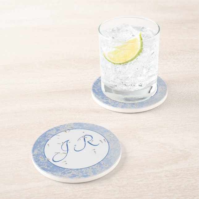 Elegantes Mit Monogramm Blau und Grau Getränkeuntersetzer (Seite)