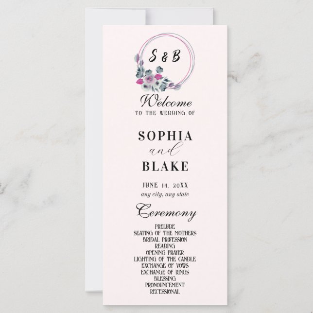 Elegantes Mit Monogramm Cremes-Hochzeitsprogramm (Vorderseite)