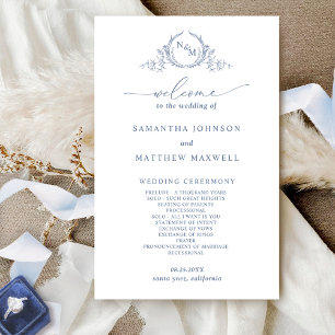 Elegantes Mit Monogramm Dusty Blue Wedding Program