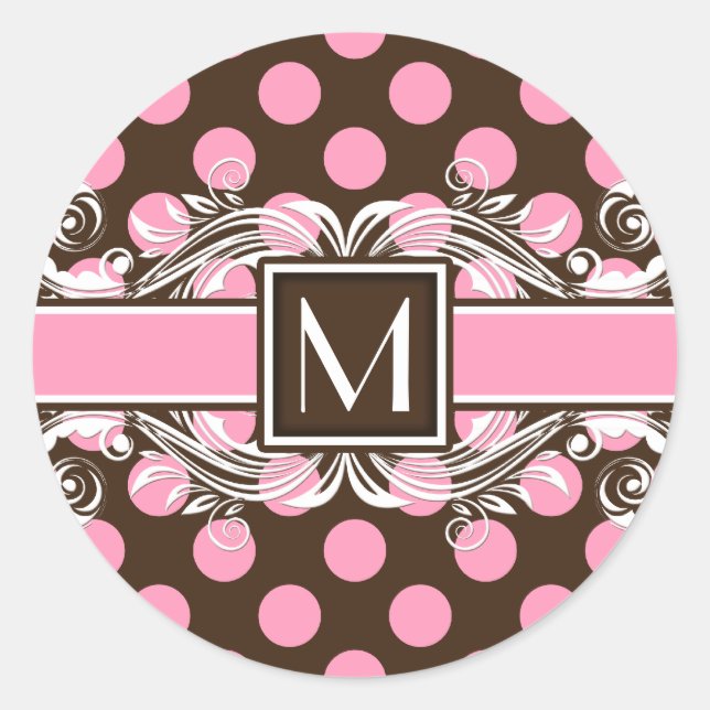 Elegantes Mit Monogramm geometrisches Punktmuster Runder Aufkleber (Vorderseite)