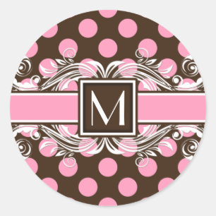 Elegantes Mit Monogramm geometrisches Punktmuster Runder Aufkleber