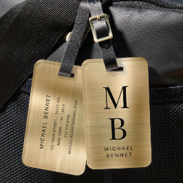 Elegantes Mit Monogramm-Gold-Brushed-Metallic Gepäckanhänger
