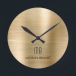Elegantes Mit Monogramm-Gold-Brushed-Metallic Runde Wanduhr<br><div class="desc">Personalisierte, elegante Mit Monogramm goldfarbene Runduhr.</div>
