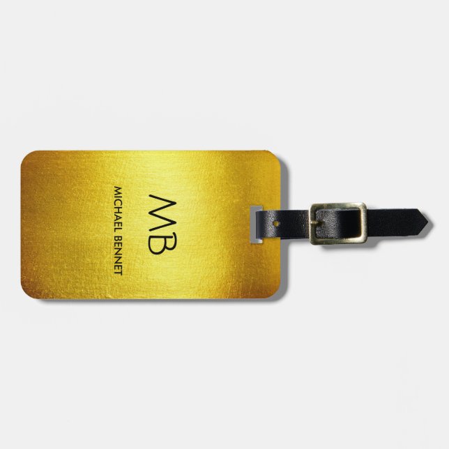 Elegantes, Mit Monogramm Gold gebürstetes metallis Gepäckanhänger (Vorderseite horizontal)