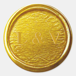 Elegantes Mit Monogramm Gold Wax Siegel Hochzeit Runder Aufkleber