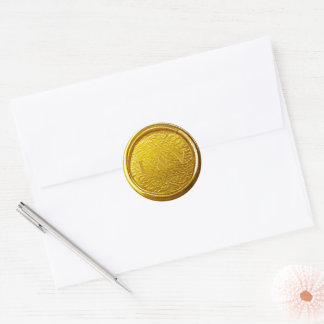 Elegantes Mit Monogramm Gold Wax Siegel Hochzeit Runder Aufkleber