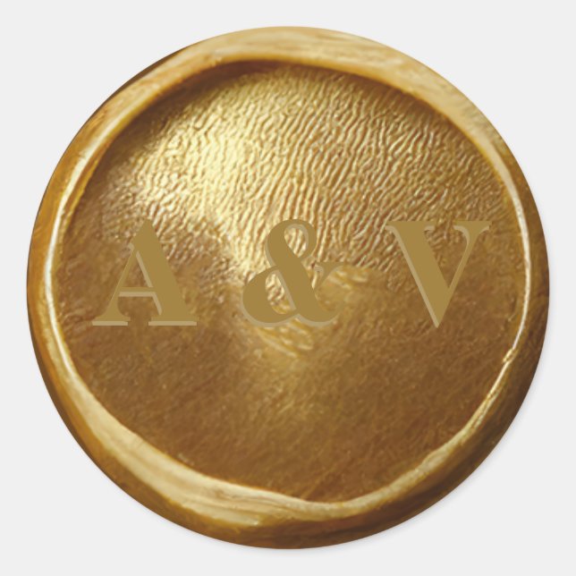 Elegantes Mit Monogramm Gold Wax Siegel Hochzeitsk Runder Aufkleber (Vorderseite)