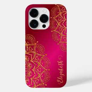 Elegantes Mit Monogramm Hot Pink und Gold Mandala Case-Mate iPhone 14 Pro Hülle