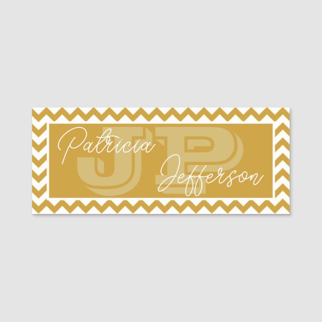 Elegantes Mit Monogramm Mustard Yellow Zickzack Mu Namensschild (Vorderseite)