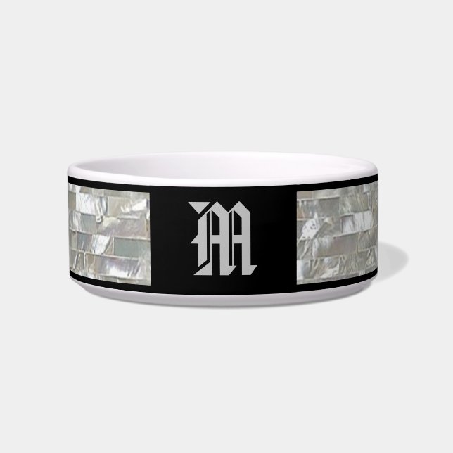 Elegantes Mit Monogramm Pearl Tile Pet Napf (Vorderseite)