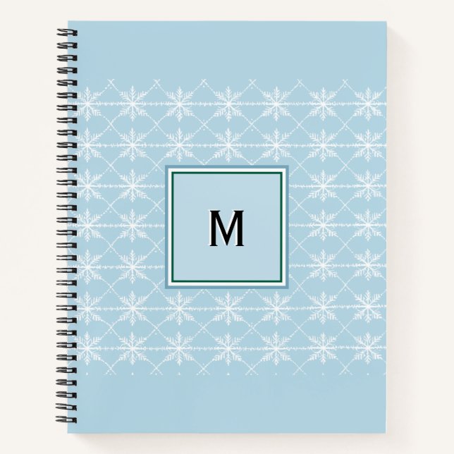 Elegantes Mit Monogramm Pulver Blaue Schneeflocken Notizbuch (Vorderseite)