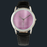 Elegantes Mit Monogramm rosa gebürstetes Metallic Armbanduhr<br><div class="desc">Personalisierte elegante,  Mit Monogramm rosafarbene Metalluhr.</div>