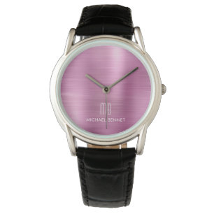 Elegantes Mit Monogramm rosa gebürstetes Metallic Armbanduhr