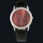 Elegantes Mit Monogramm Rot-Pinselmetallic Armbanduhr<br><div class="desc">Personalisierte elegante Mit Monogramm Rot-Brushed Metallic Watch.</div>