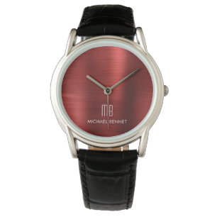 Elegantes Mit Monogramm Rot-Pinselmetallic Armbanduhr