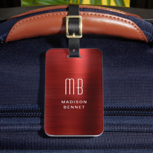 Elegantes Mit Monogramm Rot-Pinselmetallic Gepäckanhänger