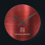 Elegantes Mit Monogramm Rot-Pinselmetallic Runde Wanduhr<br><div class="desc">Personalisierte, Mit Monogramm Rot-Pinsel rund um die Uhr.</div>