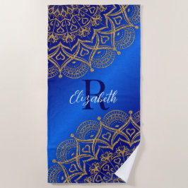 Elegantes Mit Monogramm Royal Blue und Gold Mandal Strandtuch