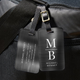 Elegantes Mit Monogramm Schwarz-Bürstenmetall Gepäckanhänger