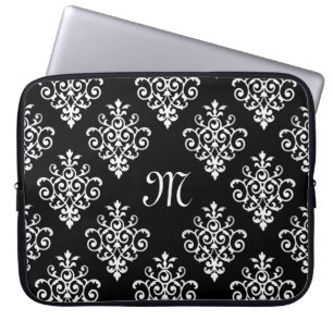 Elegantes Mit Monogramm Schwarz-Weiß-Damaskus-Must Laptopschutzhülle