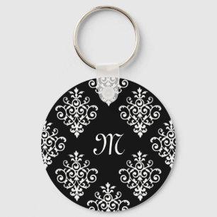 Elegantes Mit Monogramm Schwarz-Weiß-Damaskus-Must Schlüsselanhänger