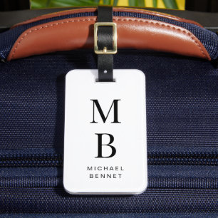 Elegantes Mit Monogramm Schwarz-Weiß Gepäckanhänger