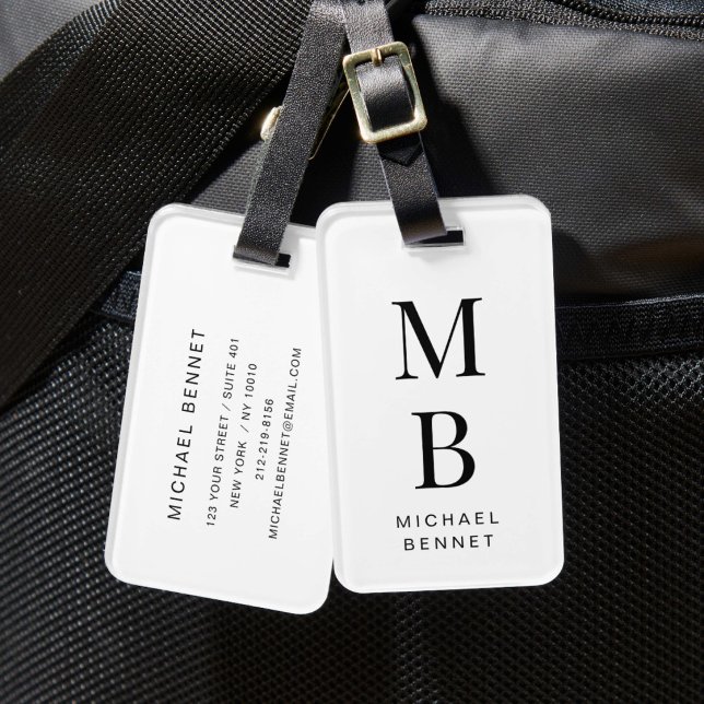 Elegantes Mit Monogramm Schwarz-Weiß Gepäckanhänger (Elegant Monogrammed Black And White Luggage Tag)