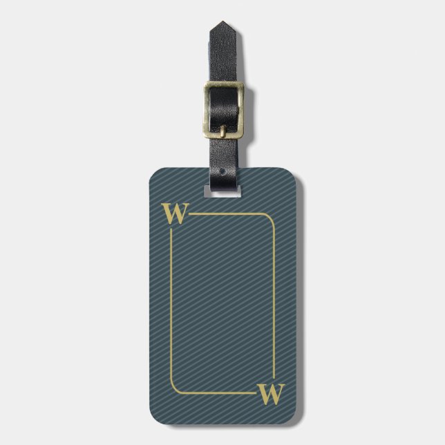 Elegantes Mit Monogramm Schwarzes Gold Pinstripe Gepäckanhänger (Vorderseite vertikal)