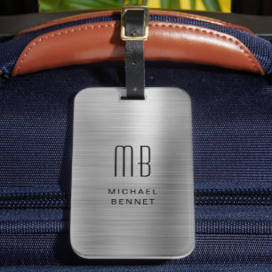 Elegantes, Mit Monogramm Silber gestreift Gepäckanhänger