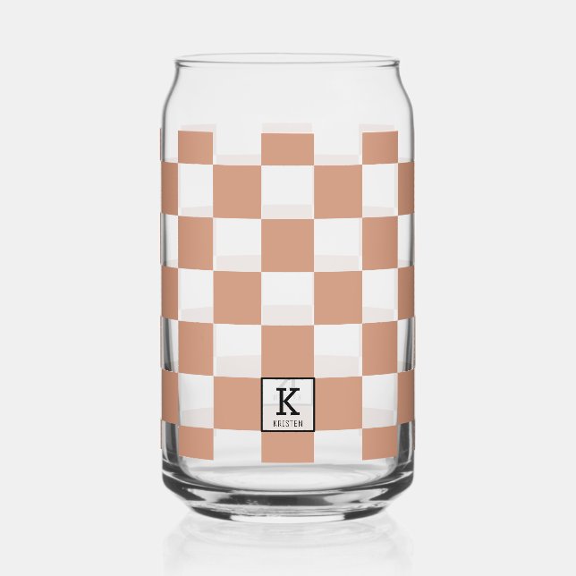 Elegantes Mit Monogramm Terracotta Karo Muster Dosenglas (Vorderseite)