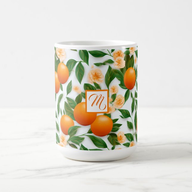 Elegantes Mit Monogramm Valencia Orange und Blosso Kaffeetasse (Mittel)
