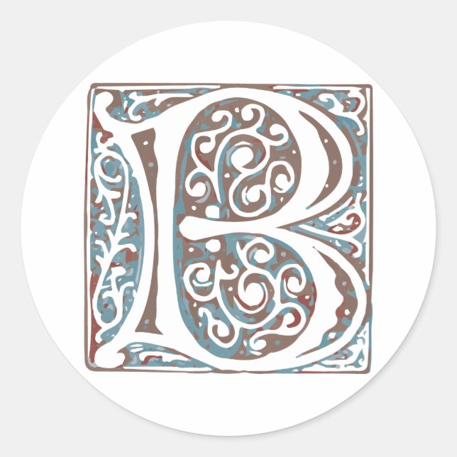Elegantes mittelalterliches Letter B Antique Monog Runder Aufkleber (Vorderseite)
