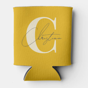 Elegantes Mittelmoderne-Monogramm Warme Sonnenblum Dosenkühler