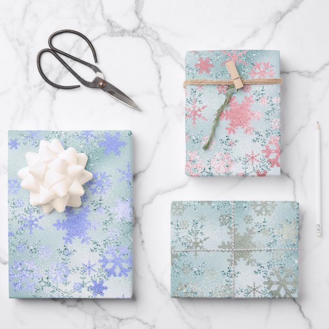 Elegantes Modern Christmas Snowflake Muster Geschenkpapier Set (Vorderseite)