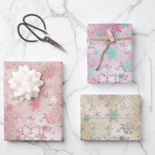 Elegantes Modern Christmas Snowflake Muster Geschenkpapier Set