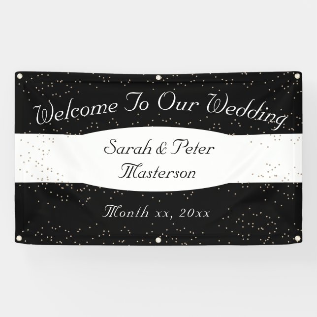 Elegantes Modern Confetti Gold Wedding Banner (Horizontal)