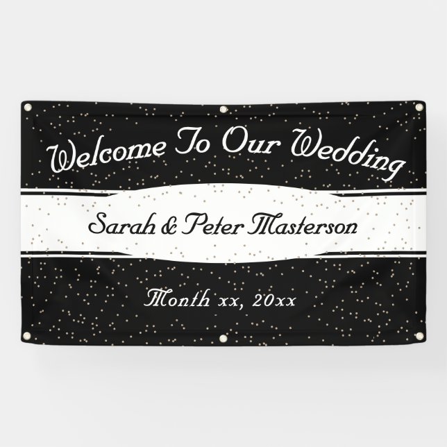 Elegantes Modern Confetti Gold Wedding Banner (Horizontal)