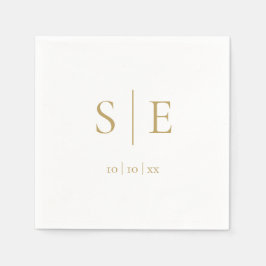 Elegantes Modern Gold Monogram Date Minimalistisch Serviette