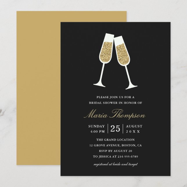 Elegantes Modern Gold - Weinverkostung Brautparty Einladung (Vorne/Hinten)