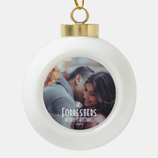 Elegantes Modern Minimal Weihnachtskuppel Foto Keramik Kugel-Ornament