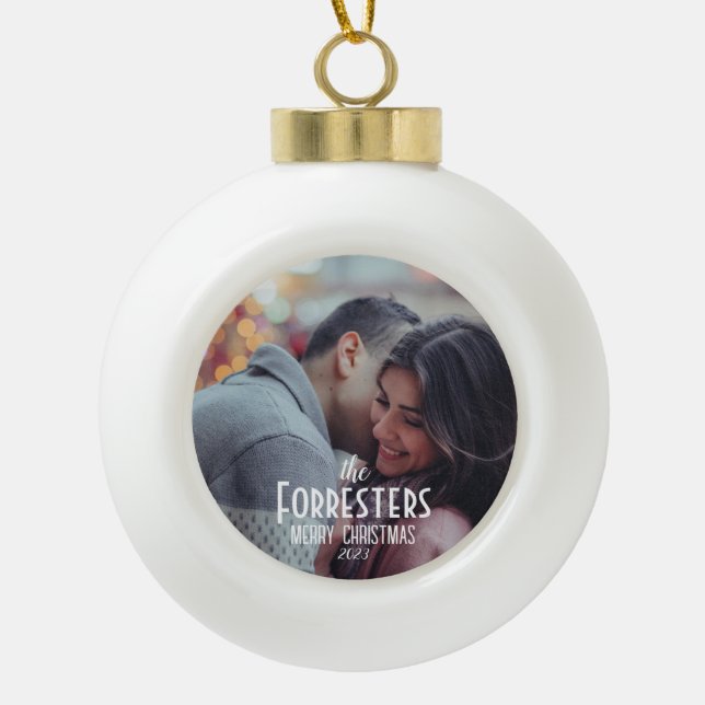 Elegantes Modern Minimal Weihnachtskuppel Foto Keramik Kugel-Ornament (Vorderseite)