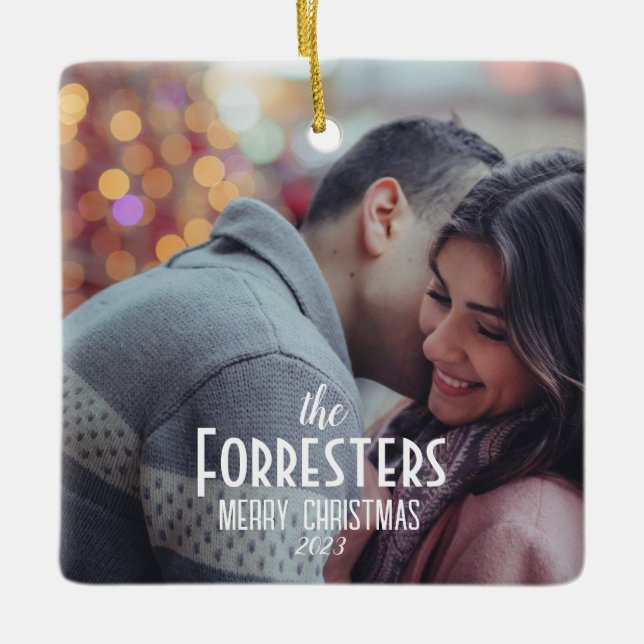 Elegantes Modern Minimal Weihnachtskuppel Foto Keramikornament (Vorderseite)