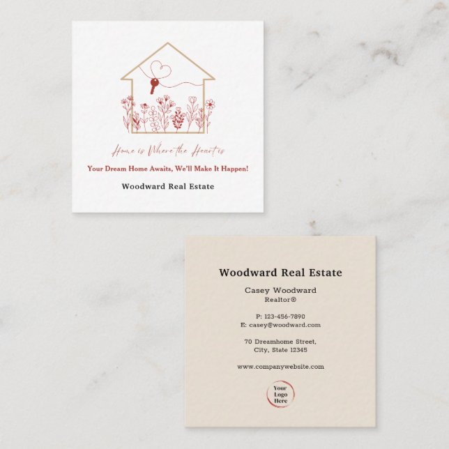 Elegantes Modern Realtor Real Anwesen Logo Quadratische Visitenkarte (Vorne/Hinten)
