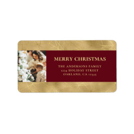 Elegantes Modern Red & Imitats Gold Weihnachten Fo Adressaufkleber