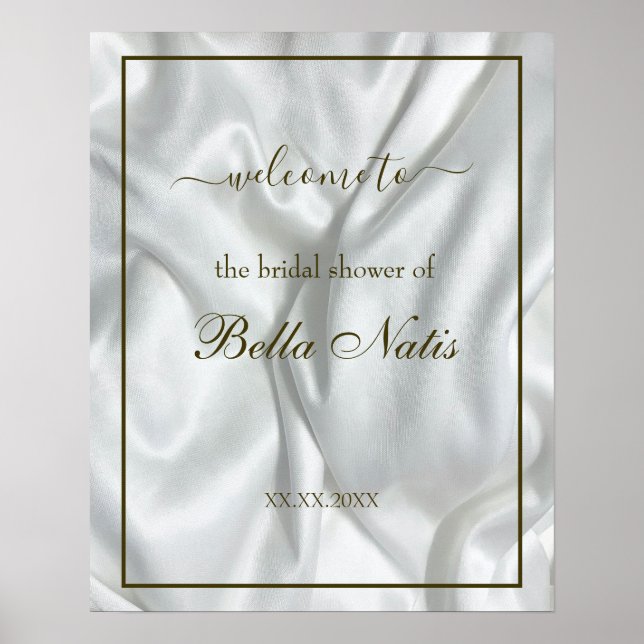 Elegantes Modern Satin Brautparty Begrüßungszeiche Poster (Vorne)