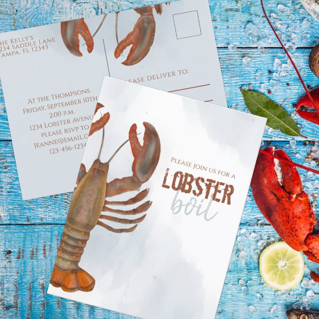 Elegantes Modern Simple Watercolor Lobster Boil Postkarte (Von Creator hochgeladen)