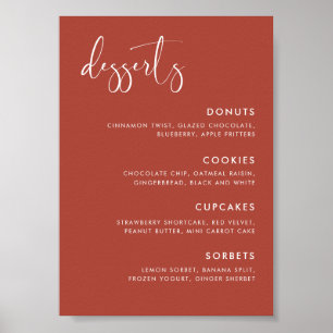 Elegantes Modern Terracotta Hochzeit Dessert Bar Poster