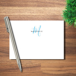 Elegantes Modern White Sky Blue Script Monogram Post-it Klebezettel