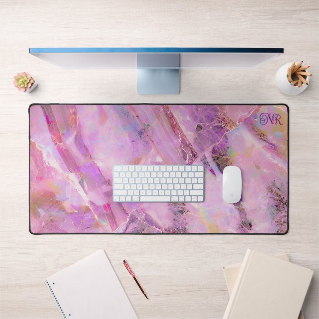 Elegantes, modernes Abstrakt-rosa Marmormongramm Schreibtischunterlage (Büro 1)